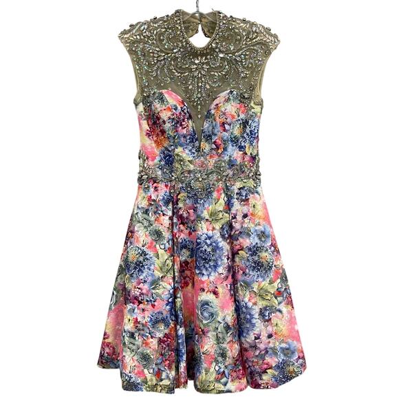 Hannah S 27068 Beautiful Embellished Floral Cocktail Dress Size 4 Multicolor - Picture 2 of 6